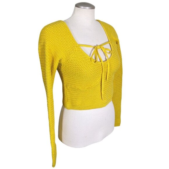 Free People Beach Playing Hard To Get Cropped Halter Sweater Women M Yellow Knit - Picture 3 of 9